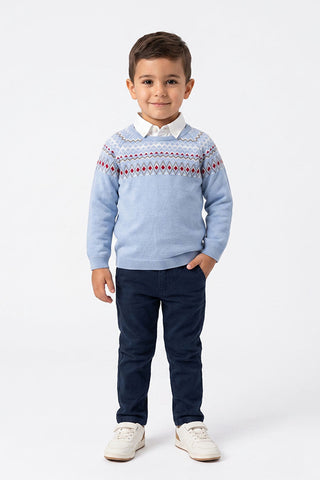 Light Blue Fair Isle Knitted Sweater for Baby Boys