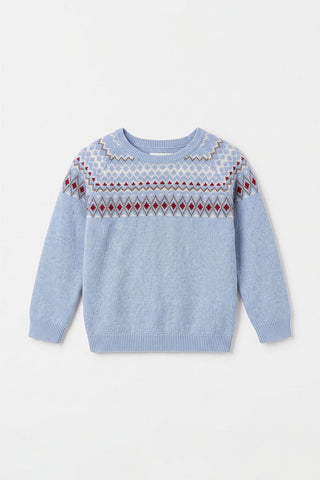 Light Blue Fair Isle Knitted Sweater for Baby Boys