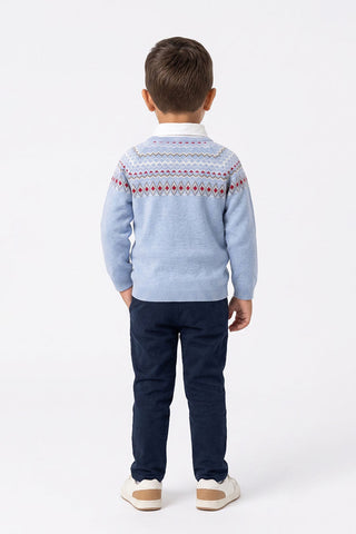 Light Blue Fair Isle Knitted Sweater for Baby Boys