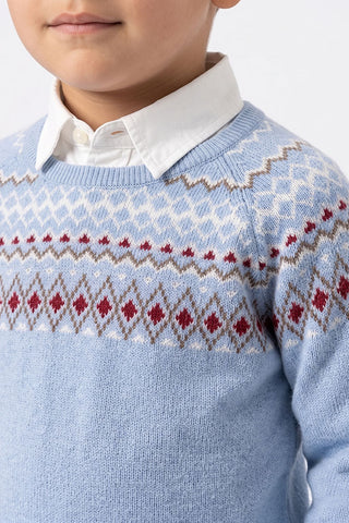 Light Blue Fair Isle Knitted Sweater for Baby Boys