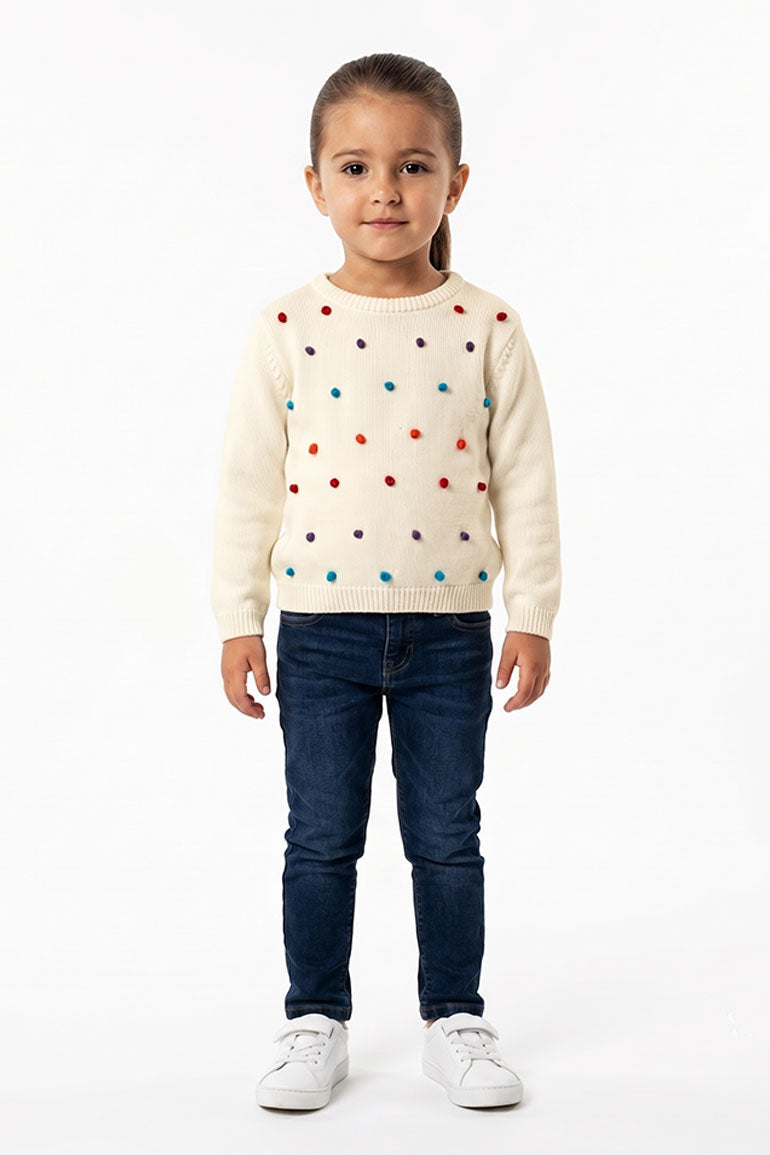 Knitted Sweater with pom pom detail for Baby Girls