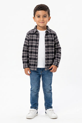 Flannel Check Shirt For Baby Boy - Black
