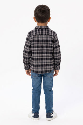 Flannel Check Shirt For Baby Boy - Black