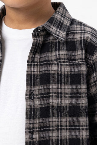 Flannel Check Shirt For Baby Boy - Black