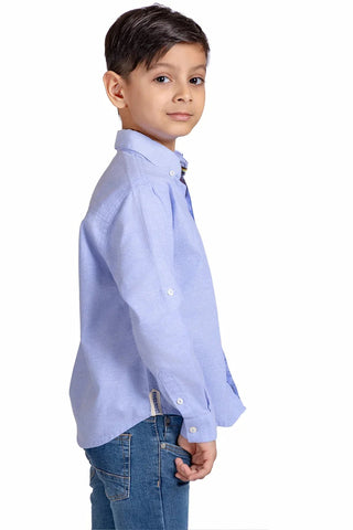 Solid Button Downshirt For Boy