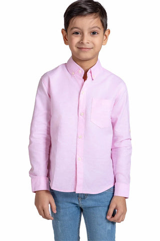 Solid Button Downshirt For Boy