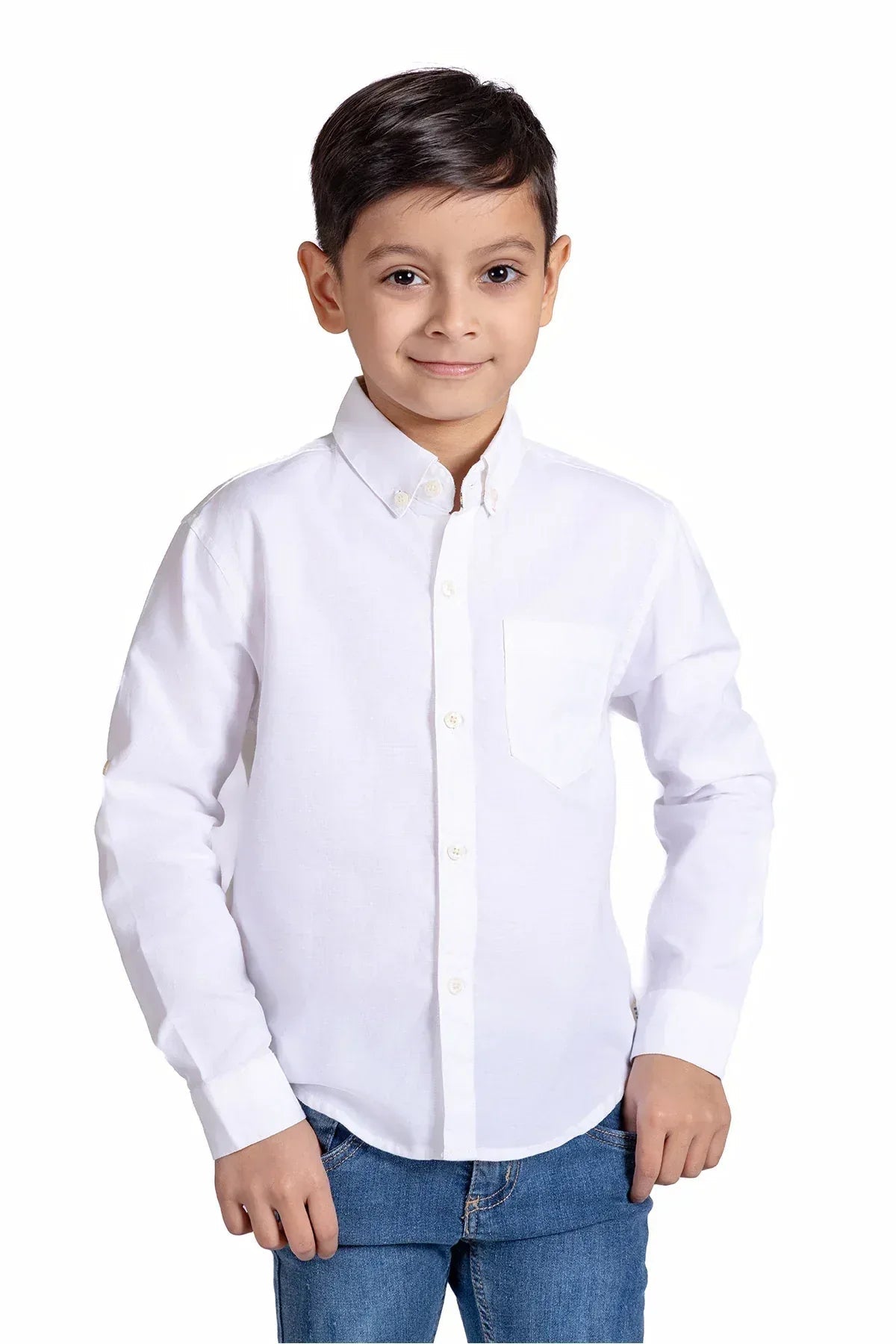 Solid Button Downshirt For Boy