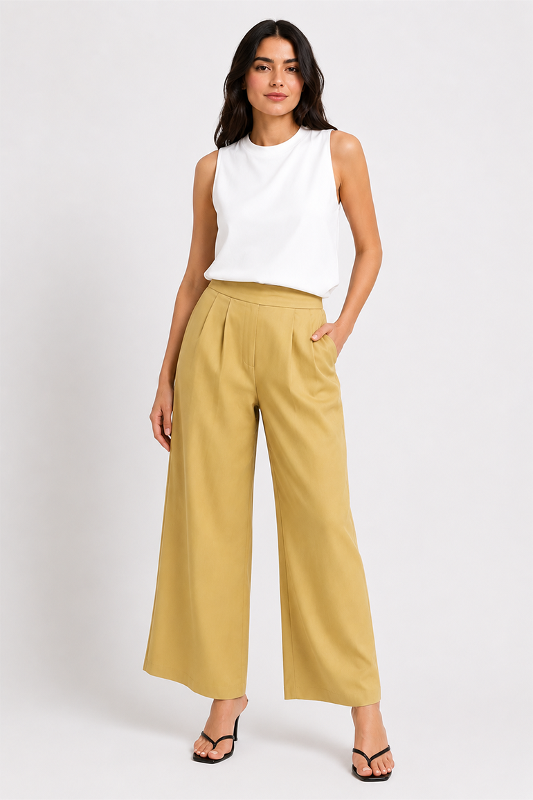 PLEATED STRAIGHT FIT TROUSERS FOR WOMEN
