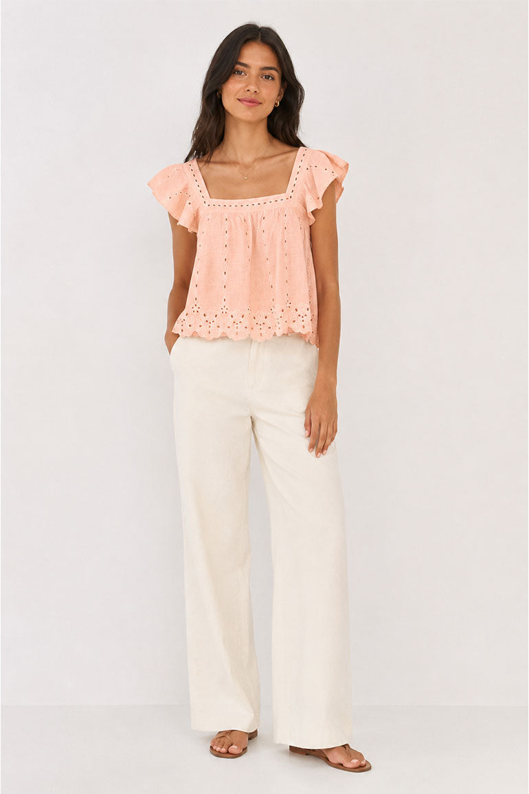 EMBROIDERED RUFFLE BLOUSE FOR WOMEN