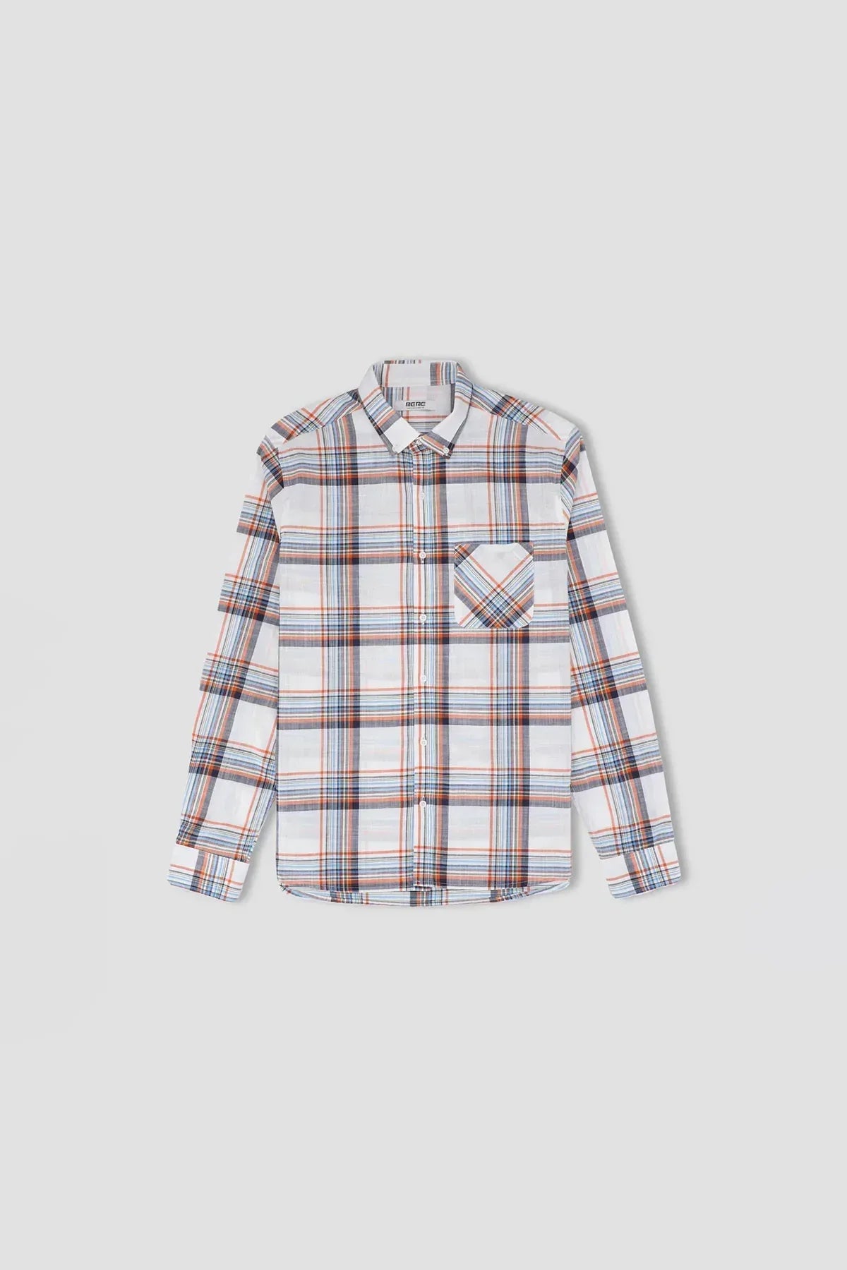Check Button Down Shirt For Men - White - MEME