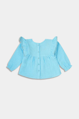 Embroidered Blouse for Baby Girl - Columbia Blue