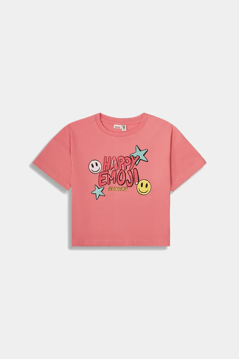 Emoji T-Shirt for Girl - Light Coral