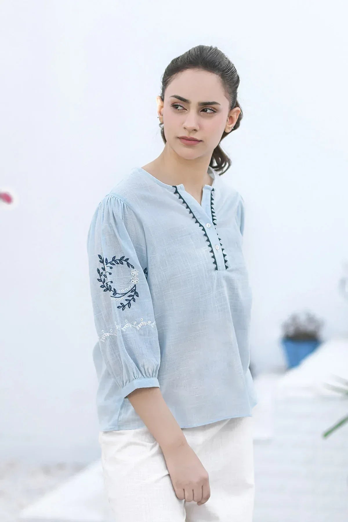 Embroidered Blouse - Heather - Intermix - MEME