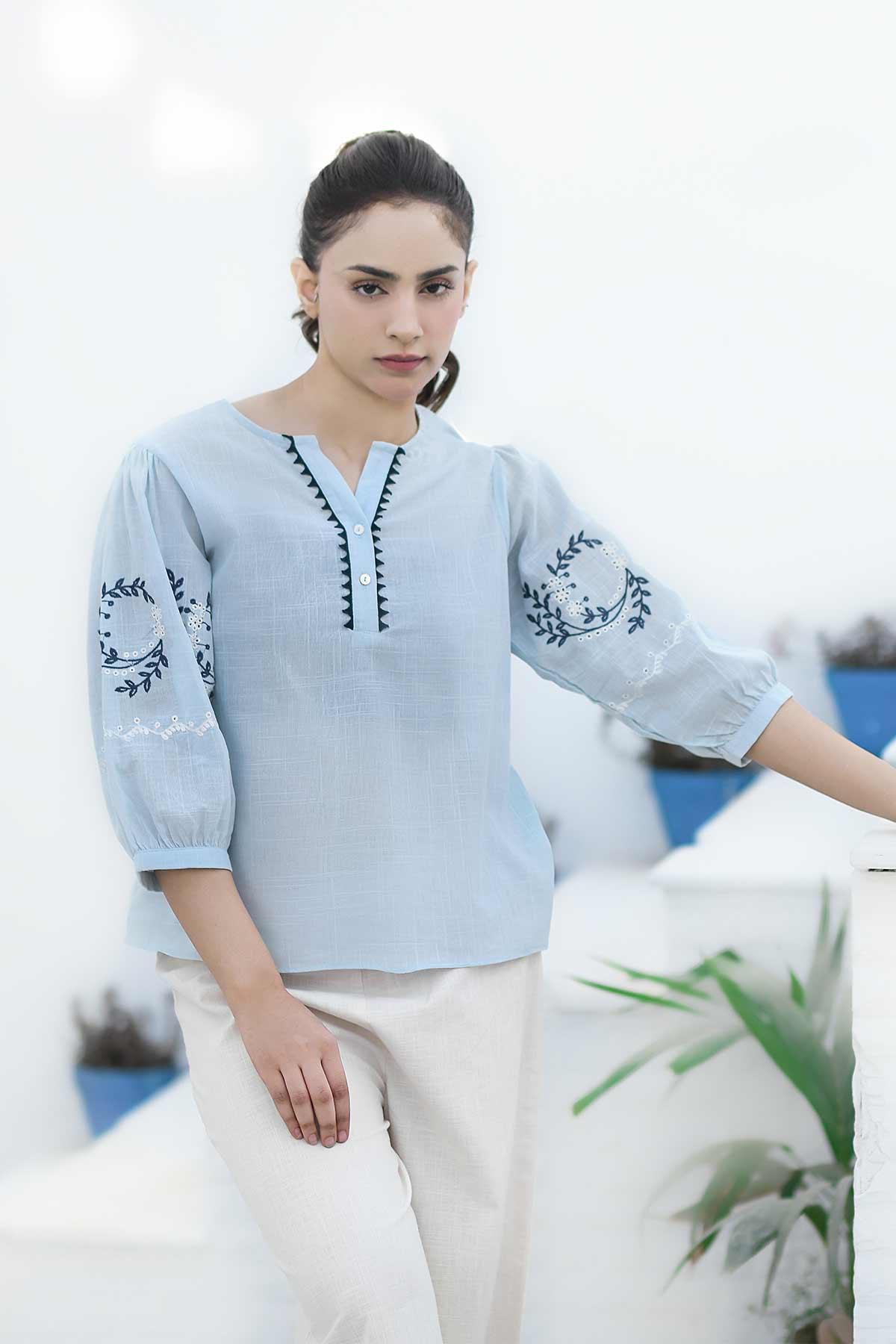 Embroidered Blouse - Heather - Intermix - MEME