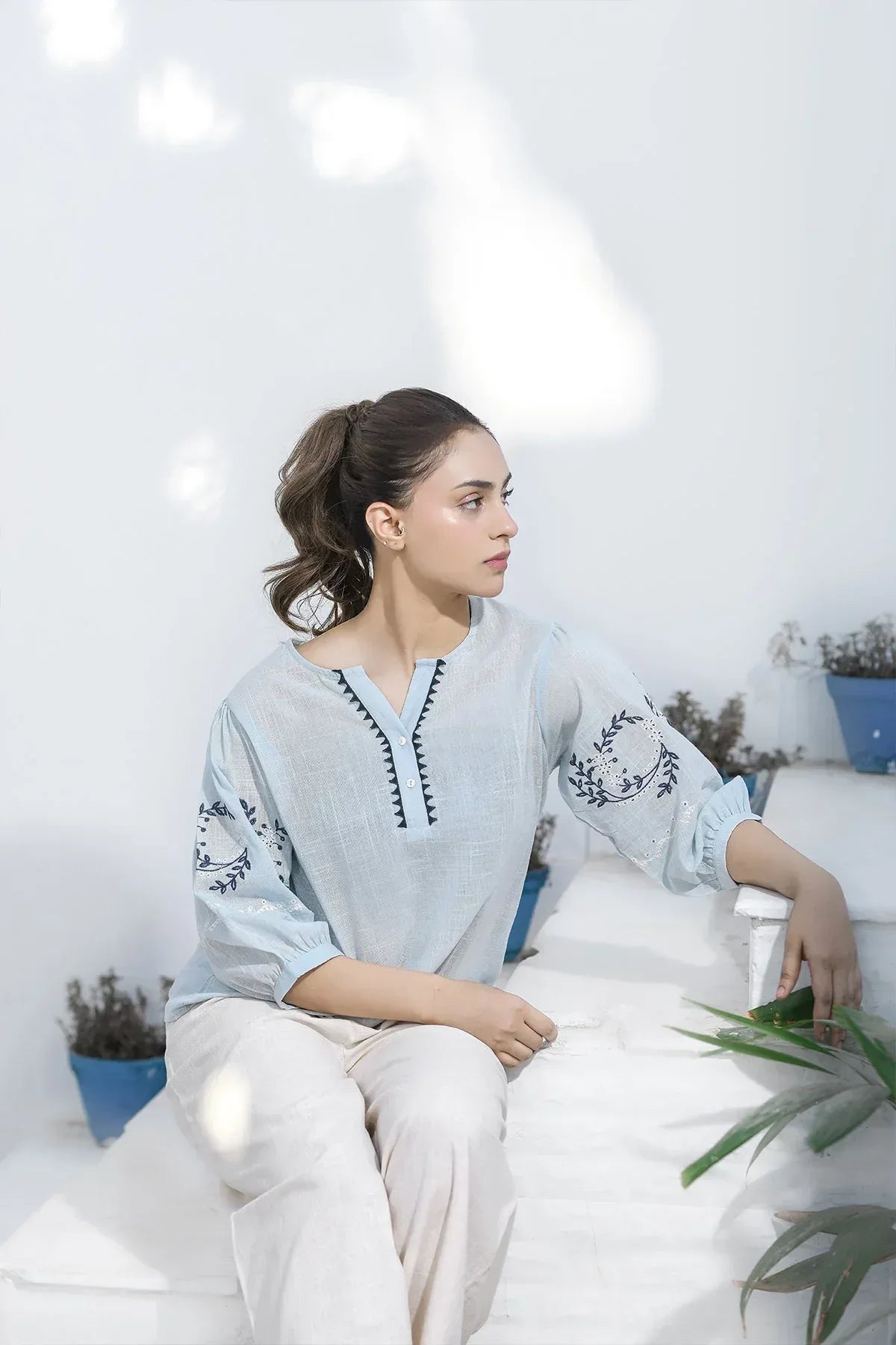 Embroidered Blouse - Heather - Intermix - MEME