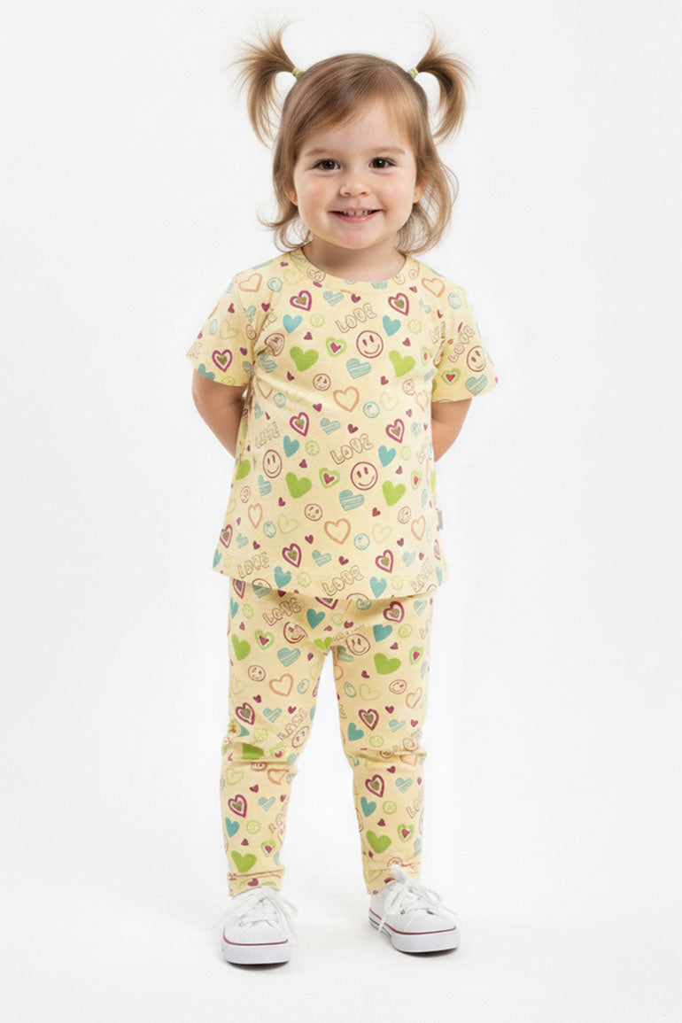 Love Print Tee And Leggings Set For Baby Girl