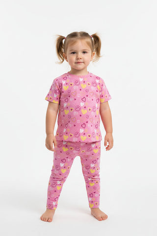 Heart Print Tee And Leggings Set For Baby Girl