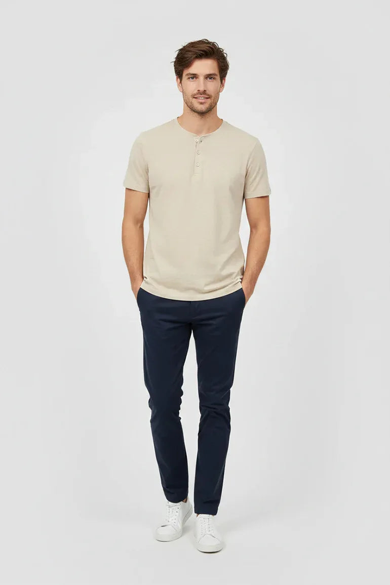Crew Neck Basic T-Shirt For Men - Beige - MEME