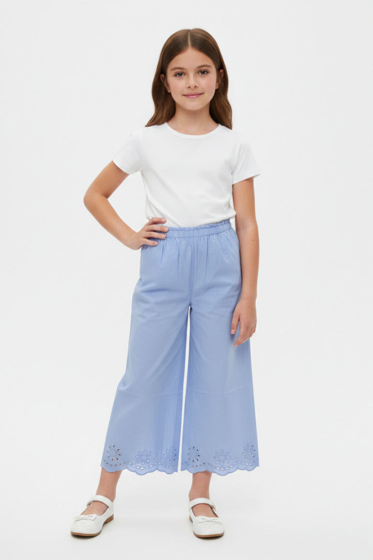 Embroidered Scallop Hem Pants For Girl