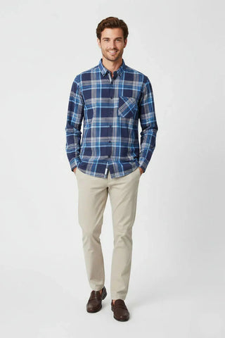 Check Button Down Shirt For Men - Navy Check - MEME