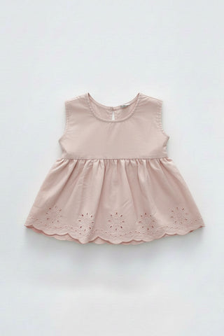 Embroidered Scallop Hem Dress For Baby Girl