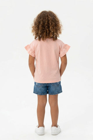 CHARACTER GRAPHIC RUFFLE SLEEVES T-SHIRT FOR BABY GIRLS