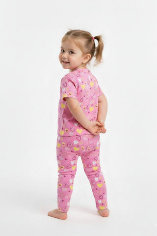 Heart Print Tee And Leggings Set For Baby Girl