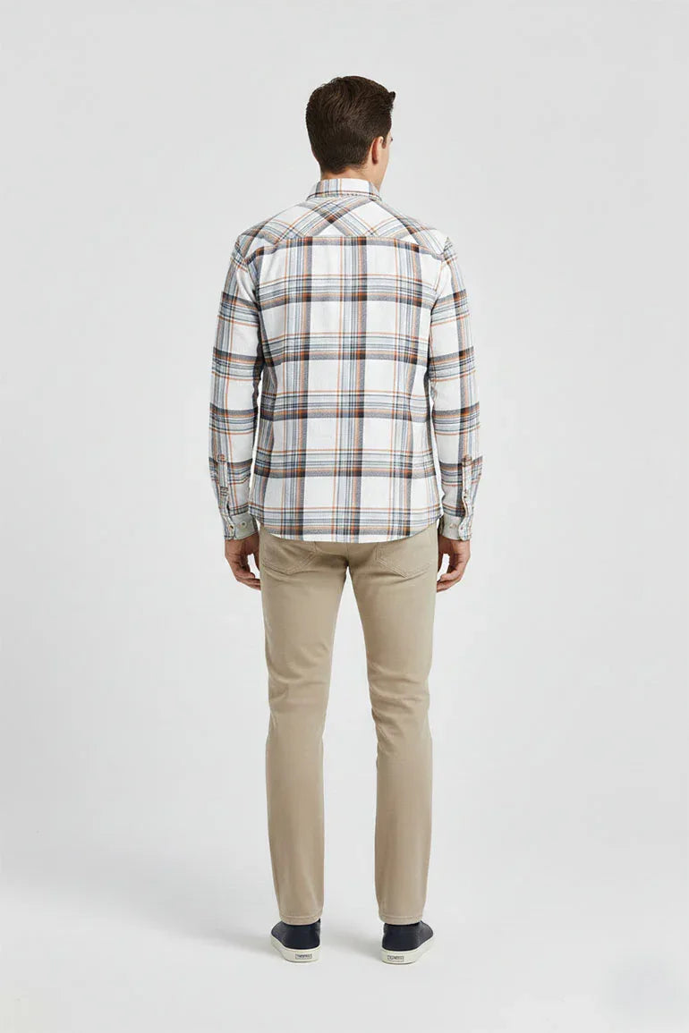 Check Button Down Shirt For Men - White - MEME