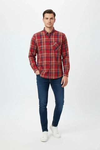 Check Button Down Shirt For Men - Red - MEME