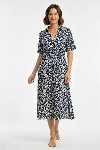 Leaf Print Shirt Dress For Women