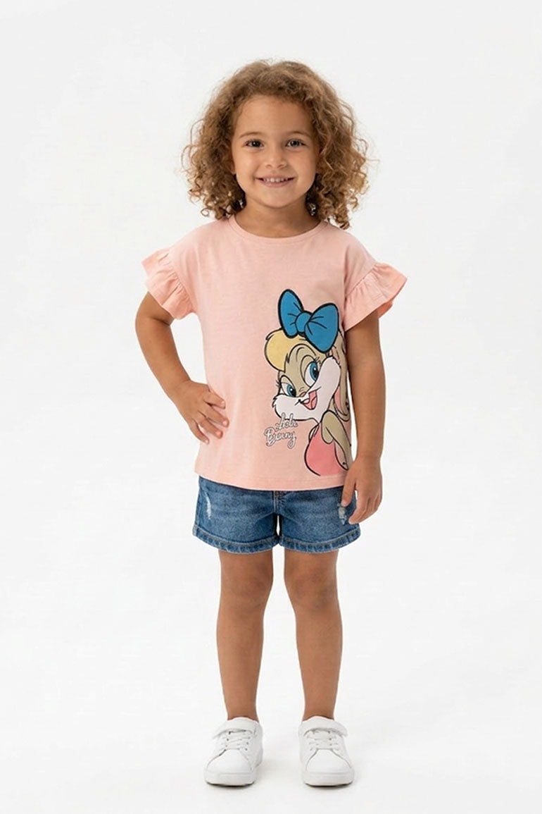 CHARACTER GRAPHIC RUFFLE SLEEVES T-SHIRT FOR BABY GIRLS