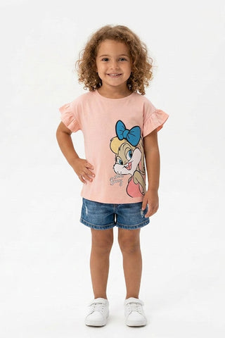 CHARACTER GRAPHIC RUFFLE SLEEVES T-SHIRT FOR BABY GIRLS
