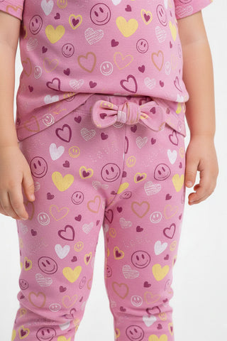 Heart Print Tee And Leggings Set For Baby Girl