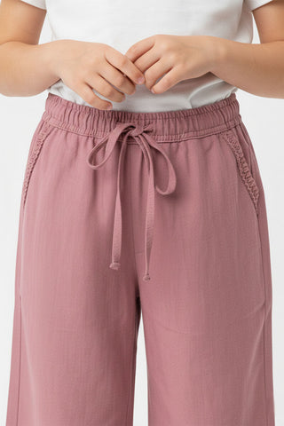 Lace Trim Drawstring Pants For Girl