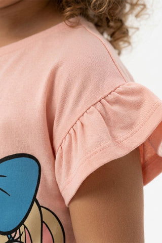 CHARACTER GRAPHIC RUFFLE SLEEVES T-SHIRT FOR BABY GIRLS