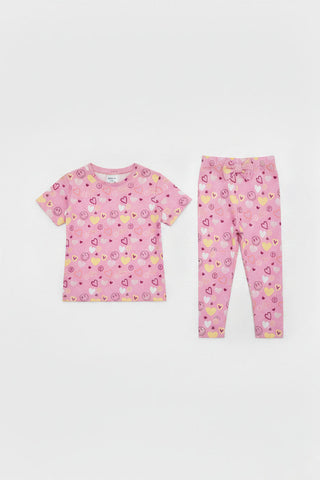 Heart Print Tee And Leggings Set For Baby Girl