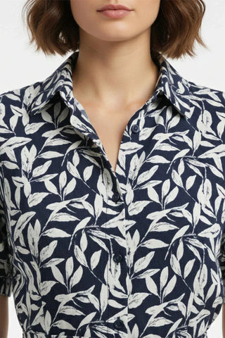 Leaf Print Shirt Dress For Women