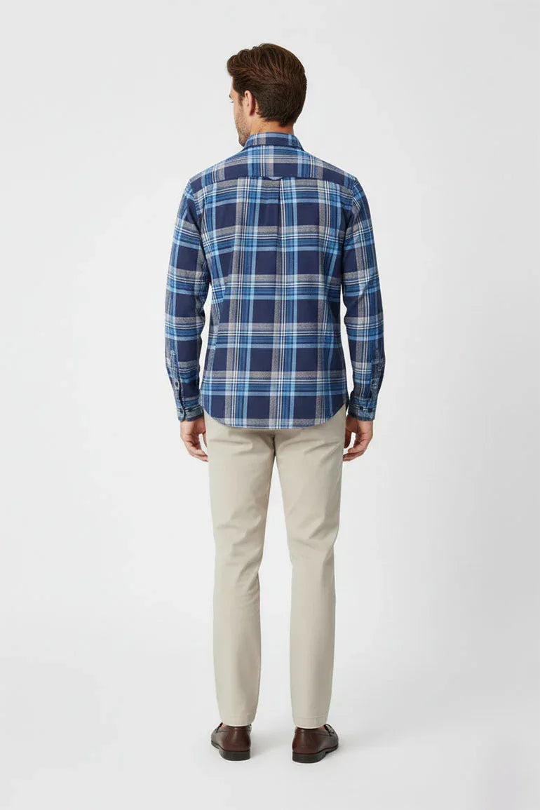 Check Button Down Shirt For Men - Navy Check - MEME