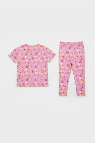 Heart Print Tee And Leggings Set For Baby Girl