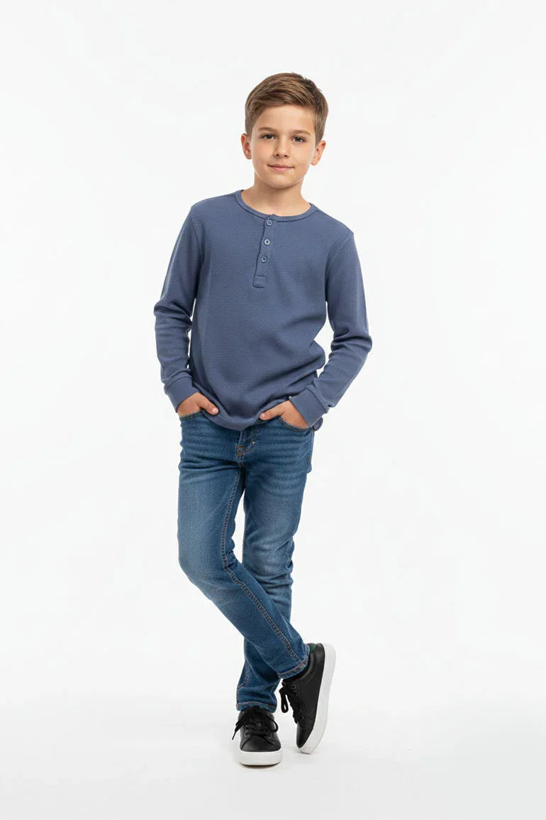 Waffle Knit Henley Top for Boy