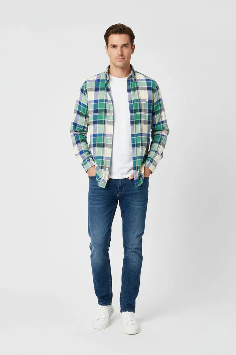 Check Button Down Shirt For Men - Green - MEME