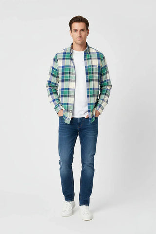 Check Button Down Shirt For Men - Green - MEME