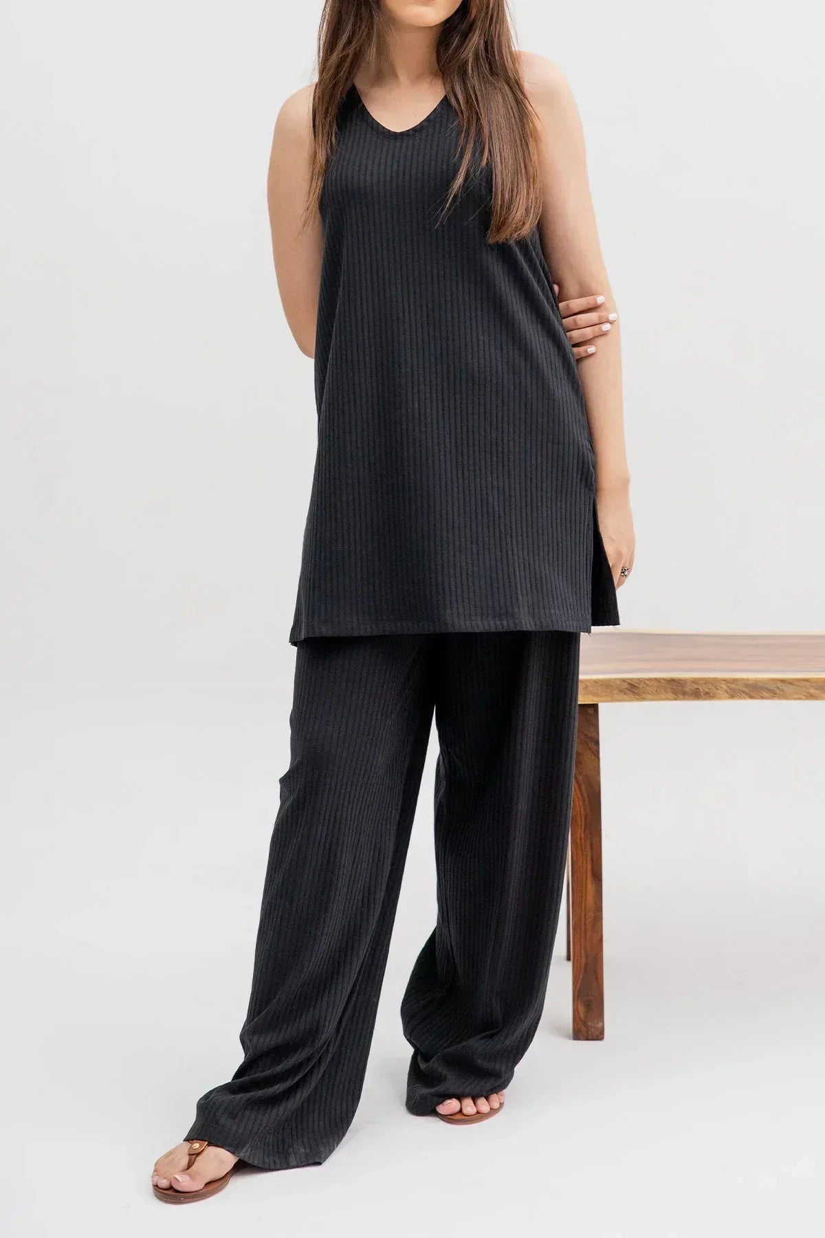 Women Sleeveless Co-Ord Set - Black