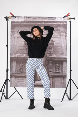 Regular Fit Check Jeans For Women