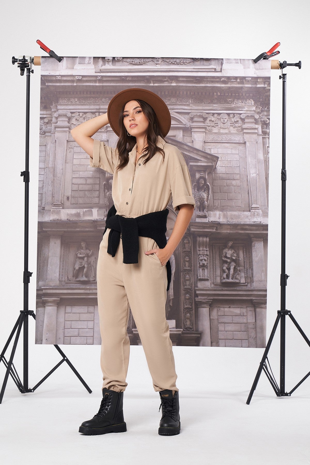 Solid Jumpsuit For Women - Beige