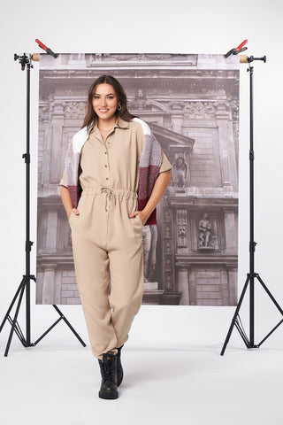 Solid Jumpsuit For Women - Beige