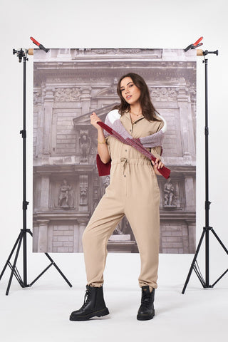 Solid Jumpsuit For Women - Beige