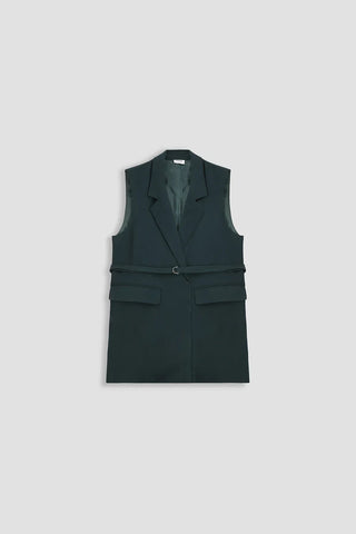 Long Vest Coat For Women - DARK GREEN