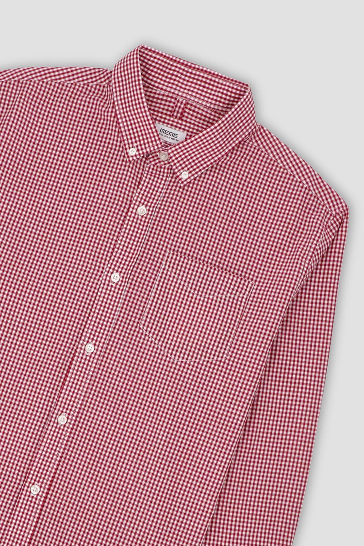 Check Button Down Shirt For Men - Red - MEME