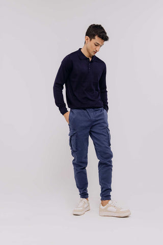 Polo Neck Sweater For Men - Navy